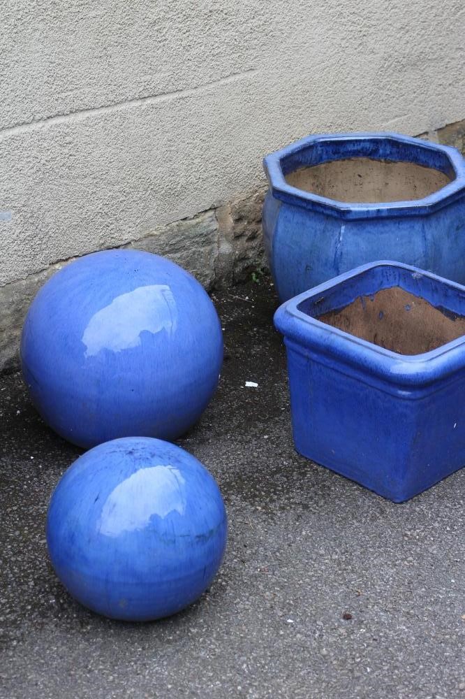 A BLUE GLAZED STONEWARE PLANTER of square tapering form with moulded rim Image