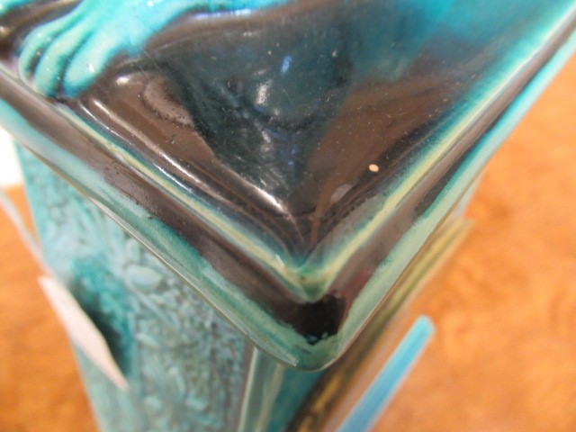 A BURMANTOFT'S FAIENCE TURQUOISE GLAZED AESTHETIC STYLE MANTEL CLOCK Image