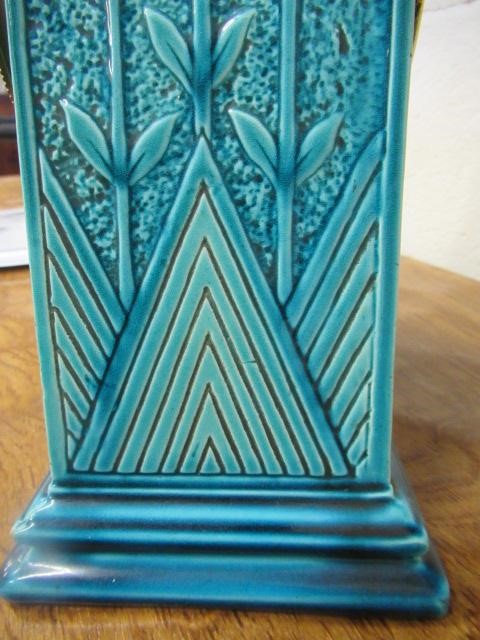 A BURMANTOFT'S FAIENCE TURQUOISE GLAZED AESTHETIC STYLE MANTEL CLOCK Image