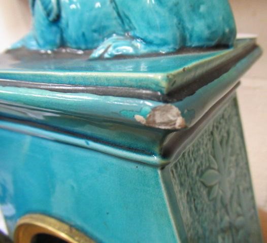 A BURMANTOFT'S FAIENCE TURQUOISE GLAZED AESTHETIC STYLE MANTEL CLOCK Image
