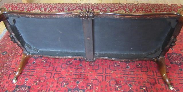 A VICTORIAN WALNUT LARGE STOOL of oblong form upholstered in red and grey cut chenille by Gisbert Image