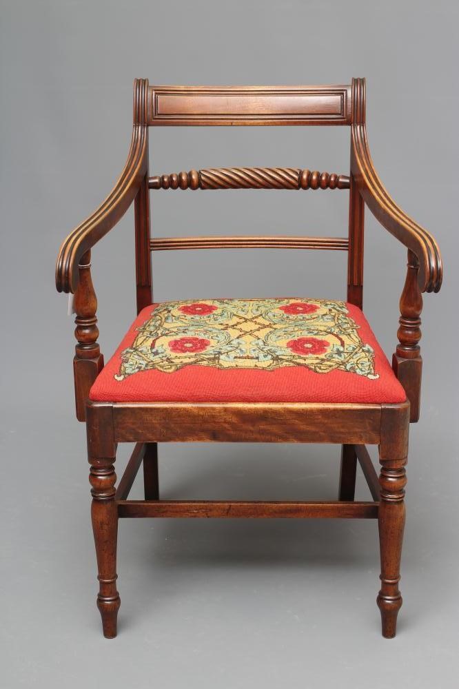 A LATE GEORGIAN MAHOGANY ELBOW CHAIR Image