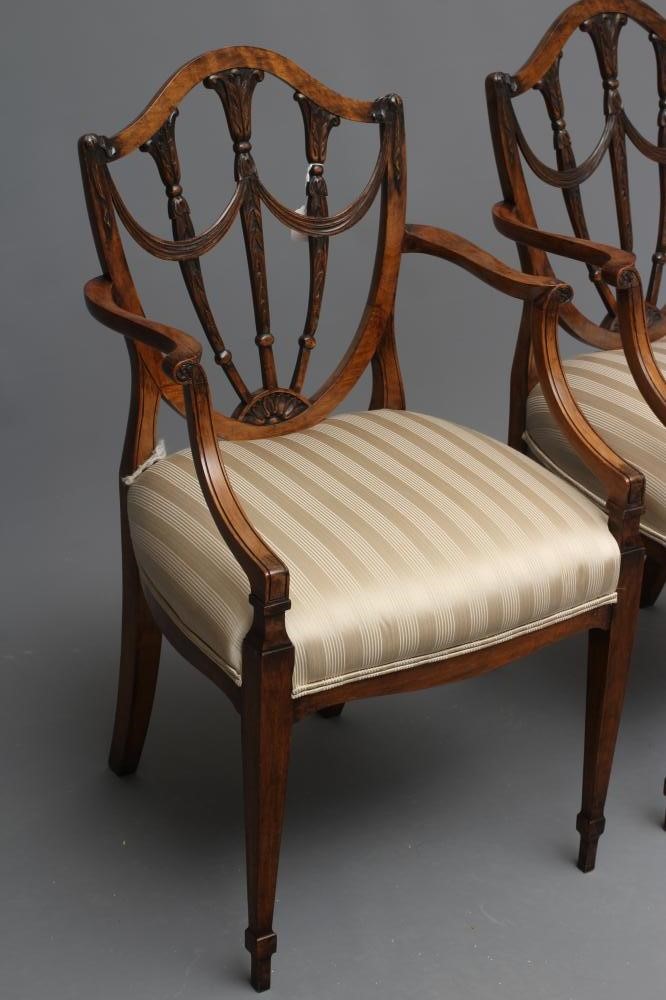 A PAIR OF GEORGIAN DESIGN MAHOGANY SHIELD BACK ELBOW CHAIRS Image