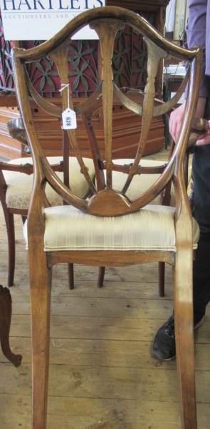 A PAIR OF GEORGIAN DESIGN MAHOGANY SHIELD BACK ELBOW CHAIRS Image