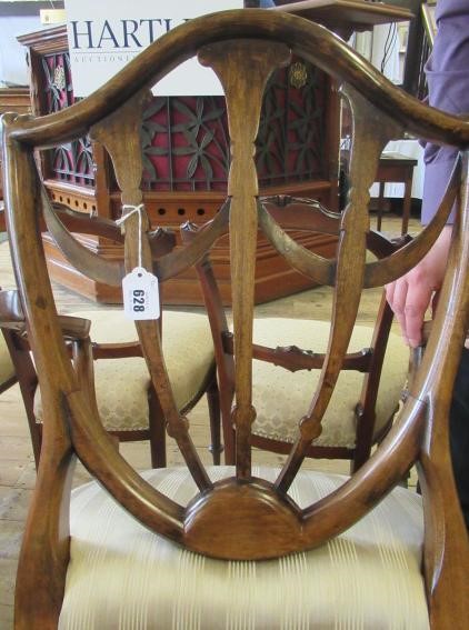 A PAIR OF GEORGIAN DESIGN MAHOGANY SHIELD BACK ELBOW CHAIRS Image