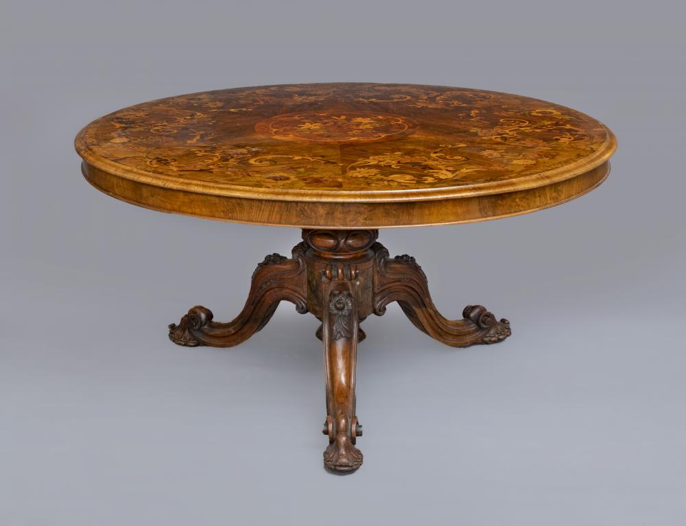 A VICTORIAN WALNUT AND FLORAL MARQUETRY CENTRE TABLE Image