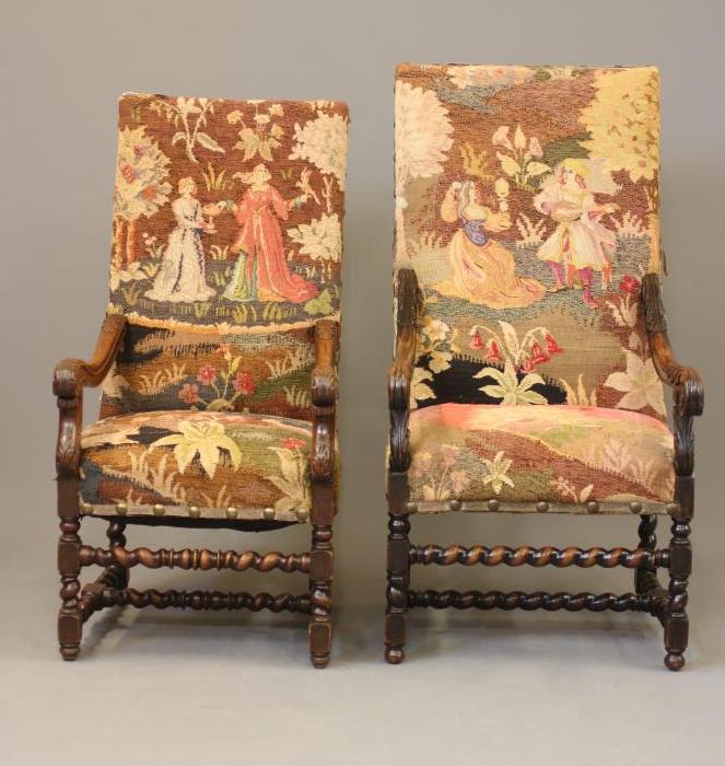 A CAROLEAN STYLE OAK ARMCHAIR Image