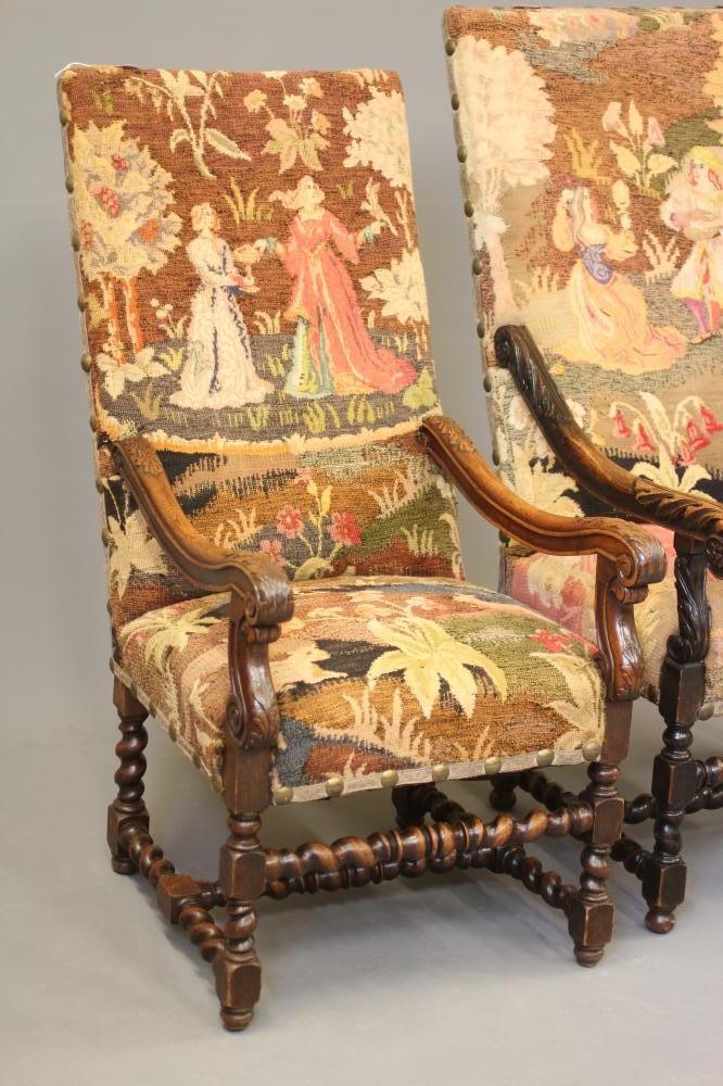 A CAROLEAN STYLE OAK ARMCHAIR Image