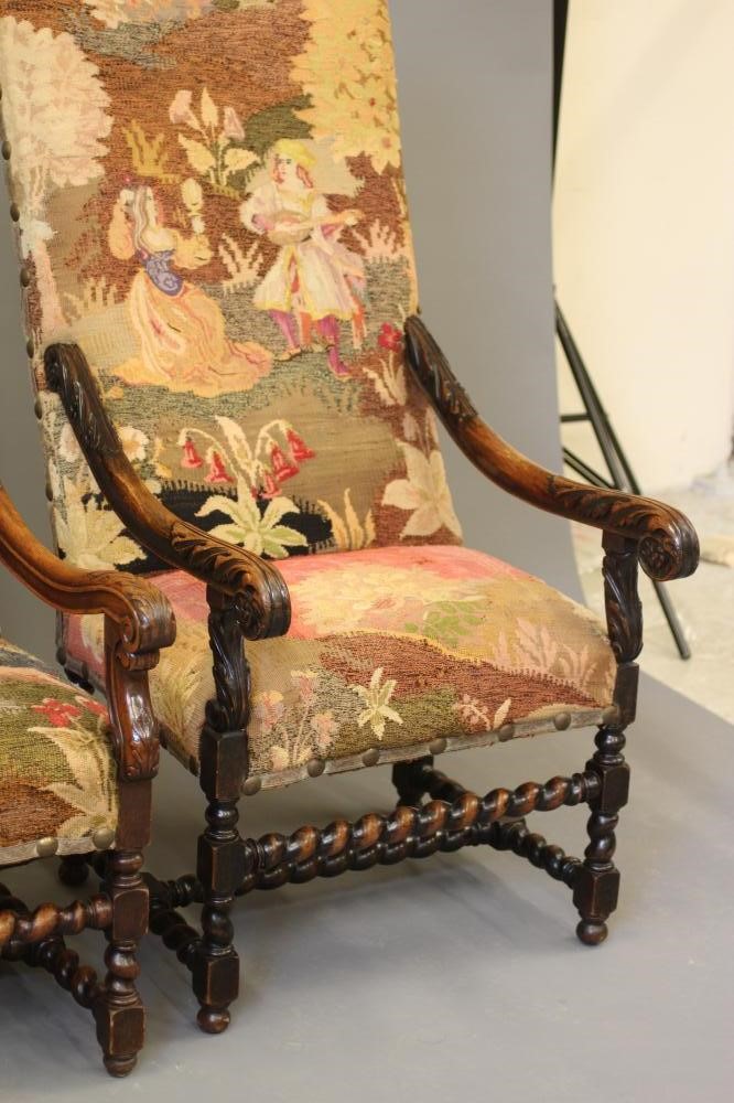 A CAROLEAN STYLE OAK ARMCHAIR Image