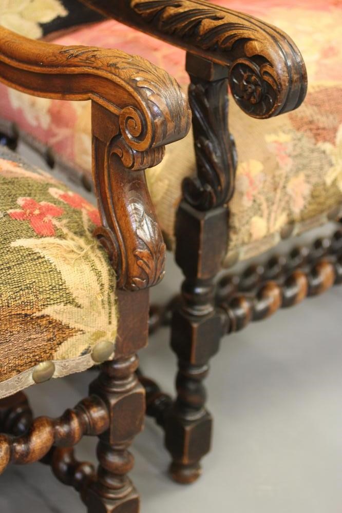 A CAROLEAN STYLE OAK ARMCHAIR Image