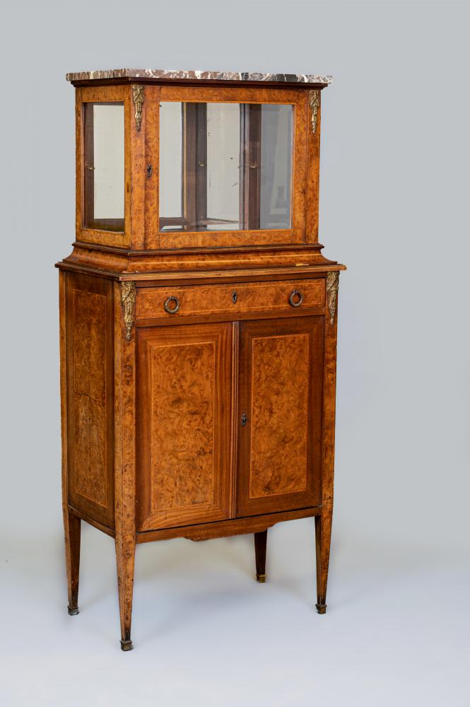 A VICTORIAN BURR WALNUT COLLECTORS CABINET of oblong form with satinwood banding and gilt metal Image