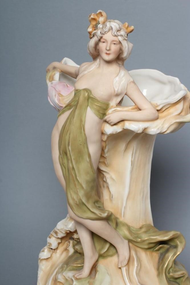 AN ART NOUVEAU ROYAL DUX BISQUE PORCELAIN FIGURAL VASE Image