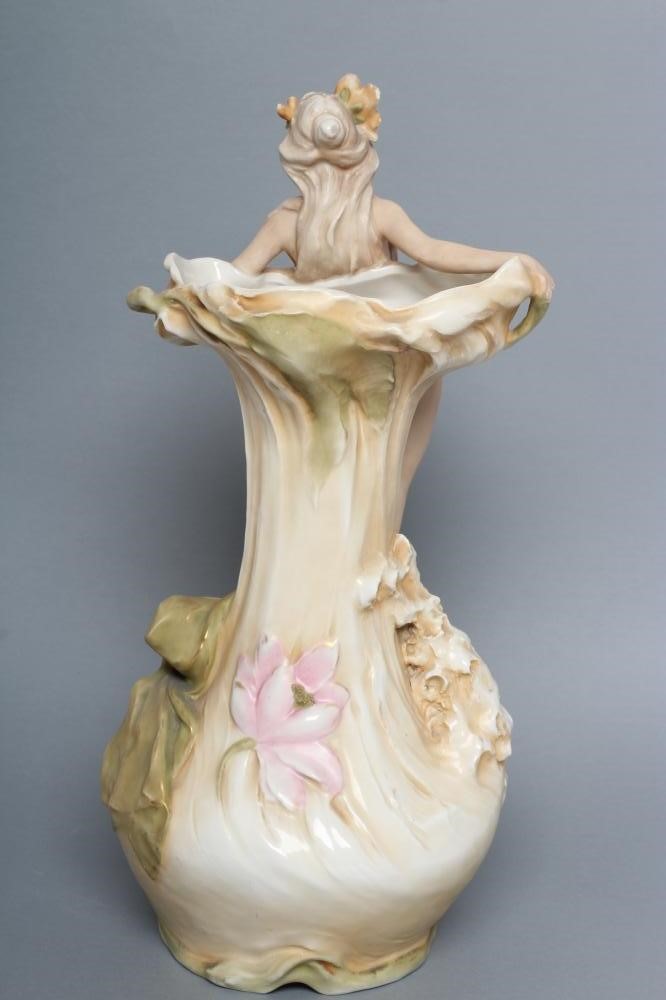 AN ART NOUVEAU ROYAL DUX BISQUE PORCELAIN FIGURAL VASE Image