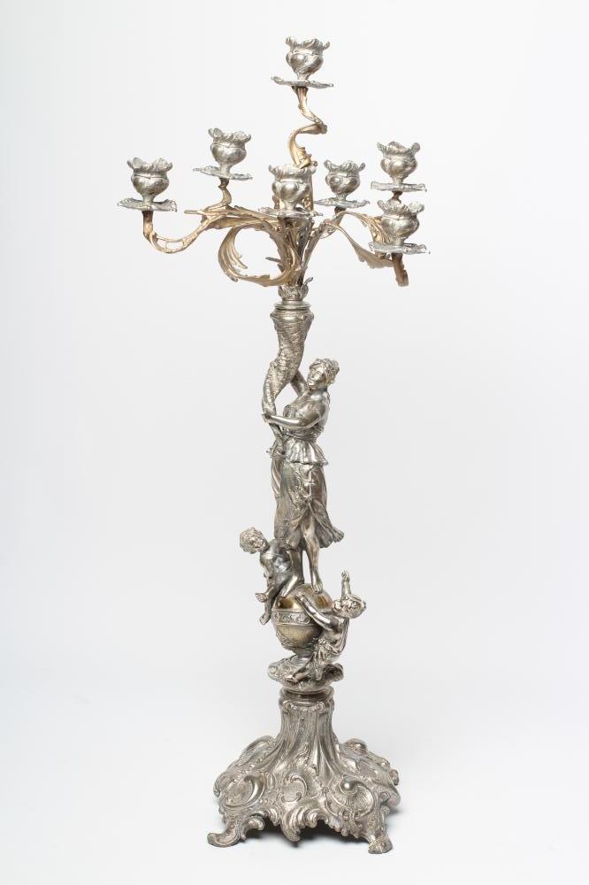 A LARGE FIGURAL SIX BRANCH SEVEN LIGHT TABLE CANDELABRUM Image