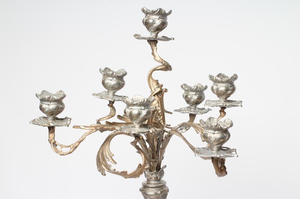 A LARGE FIGURAL SIX BRANCH SEVEN LIGHT TABLE CANDELABRUM Image