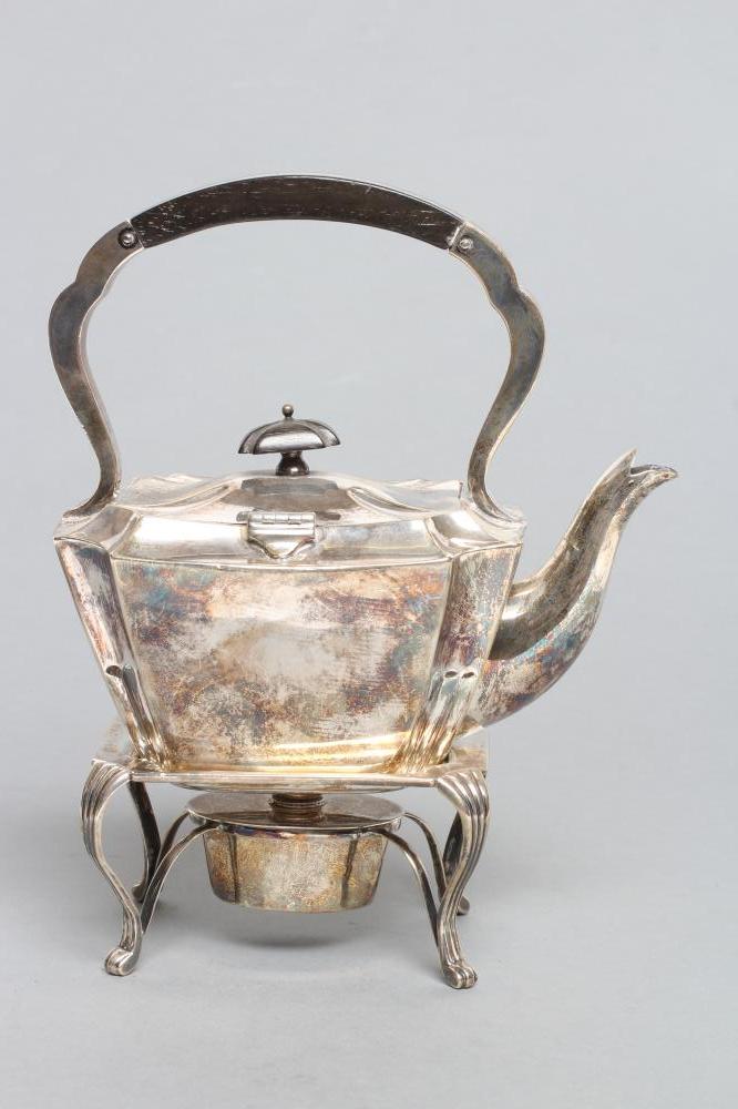 A BACHELOR'S LATE VICTORIAN SCOTTISH SPIRIT KETTLE ON STAND WITH BURNER Image