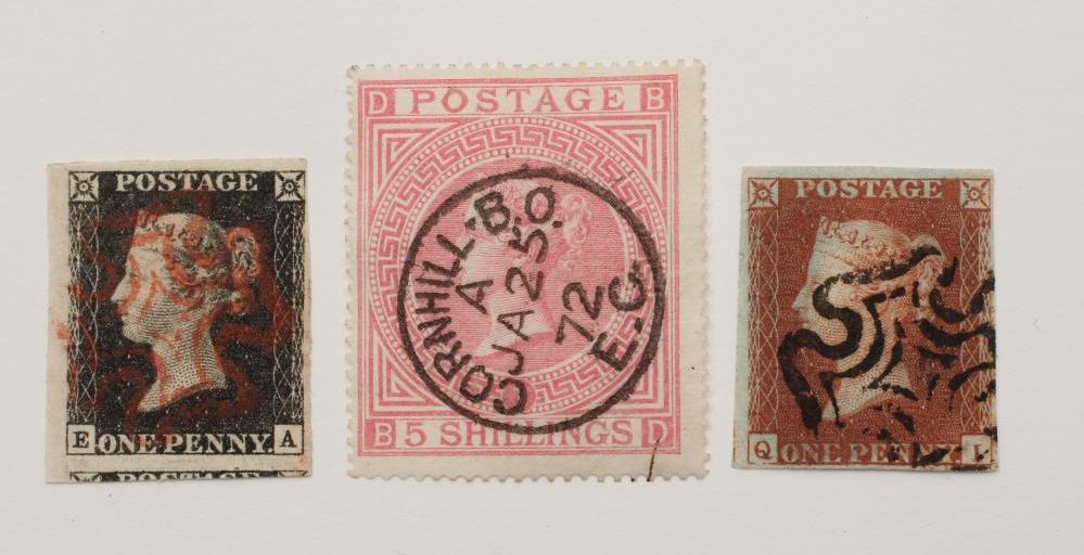 AN 1867 5/- ROSE (PLATE 1?) AND AN 1840 PENNY BLACK (Est. plus 21% premium inc. VAT) Image