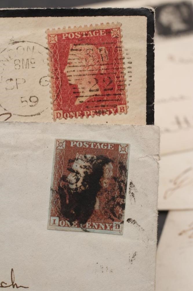 A COLLECTION OF QUEEN VICTORIA POSTAL HISTORY including two Penny Blacks (Est. plus 21% premium inc. Image