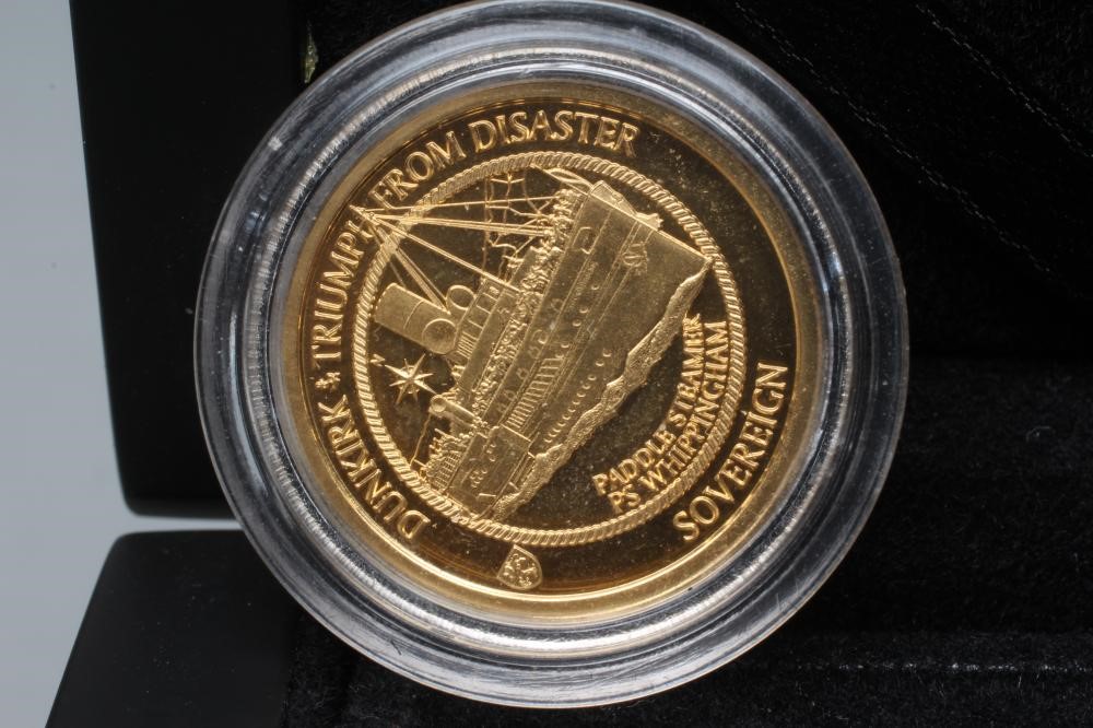 AN ELIZABETH II DUNKIRK 80TH ANNIVERSARY PROOF GOLD SOVEREIGN PRESTIGE THREE COIN SET Image