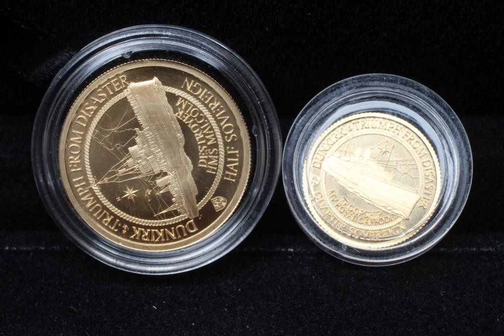 AN ELIZABETH II DUNKIRK 80TH ANNIVERSARY PROOF GOLD SOVEREIGN PRESTIGE THREE COIN SET Image