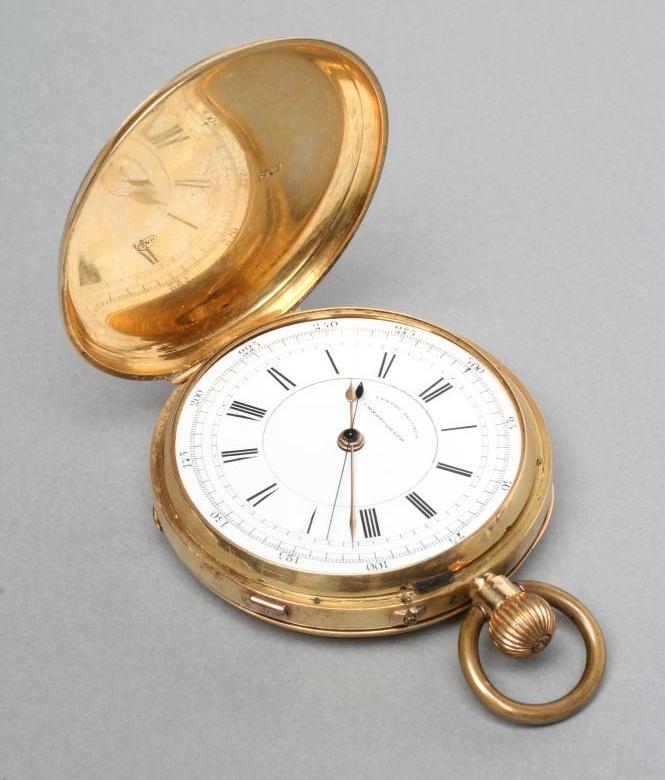 A VICTORIAN 18CT GOLD TOP WIND HUNTER CHRONOGRAPH Image