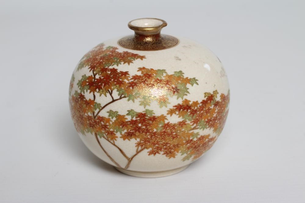 A SATSUMA EARTHENWARE SMALL VASE of bombe cylindrical form Image