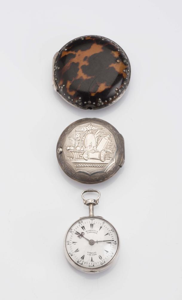 A GEORGE III OTTOMAN MARKET TORTOISESHELL AND SILVER TRIPLE CASED POCKET WATCH Image