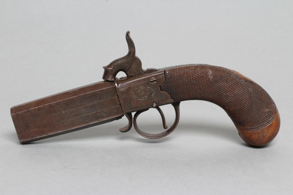 A PERCUSSION OVER & UNDER DOUBLE BARRELLED PISTOL Image