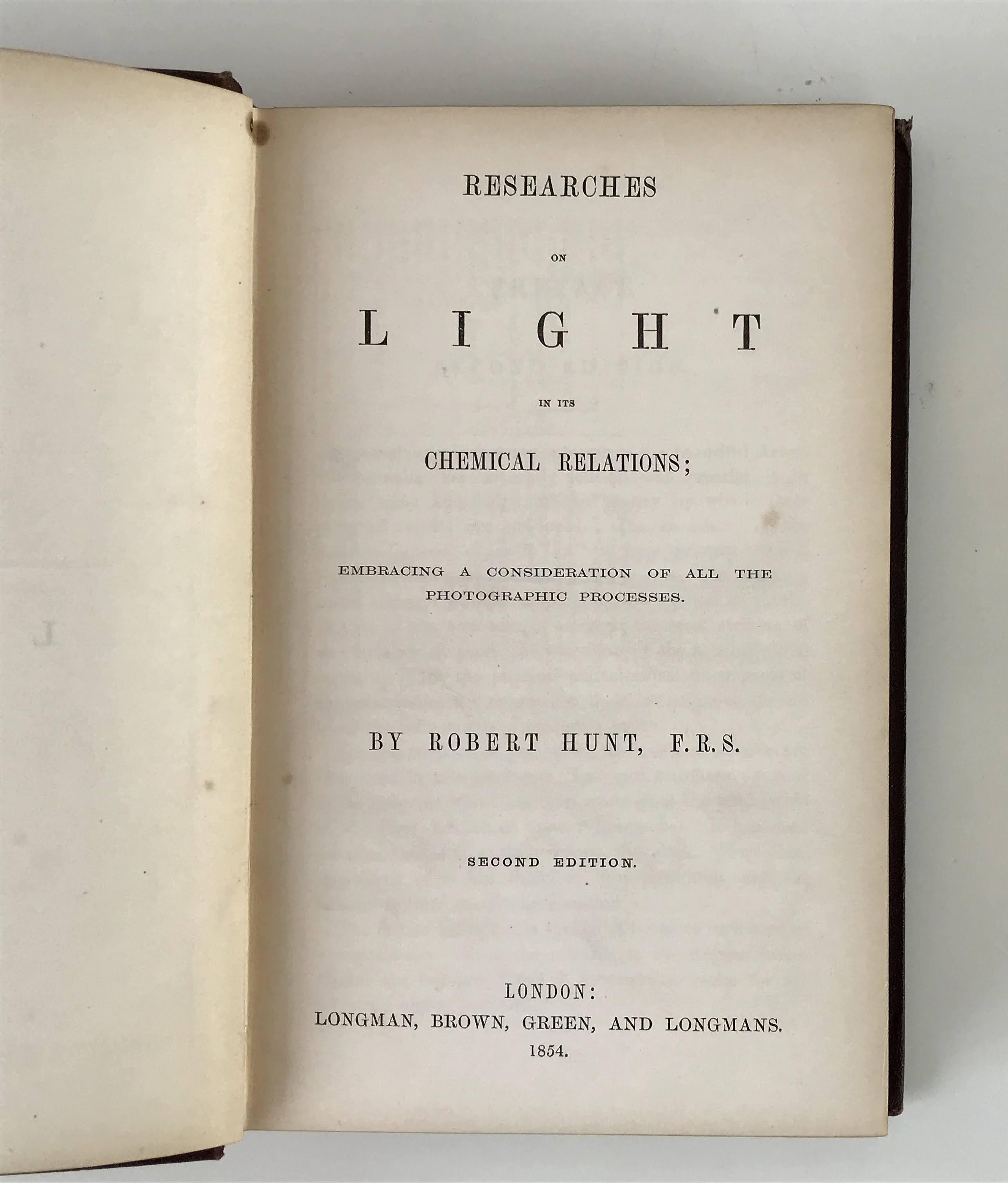 RESEARCHES ON LIGHT IN ITS CHEMICAL RELATIONS Image