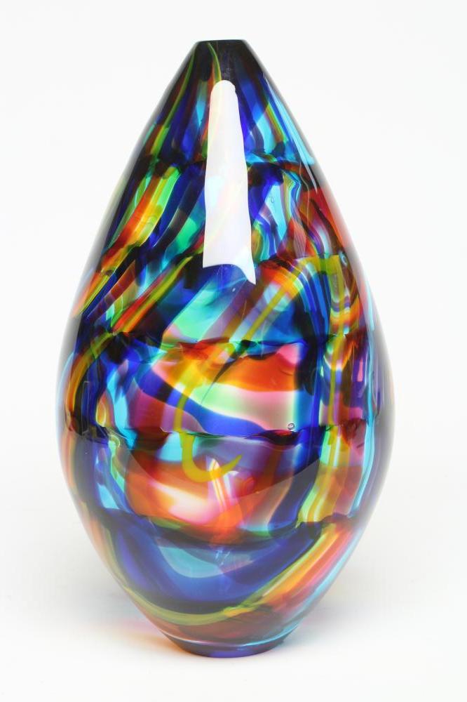 A PETER LAYTON GLASS VASE of rounded conical form with blue Image