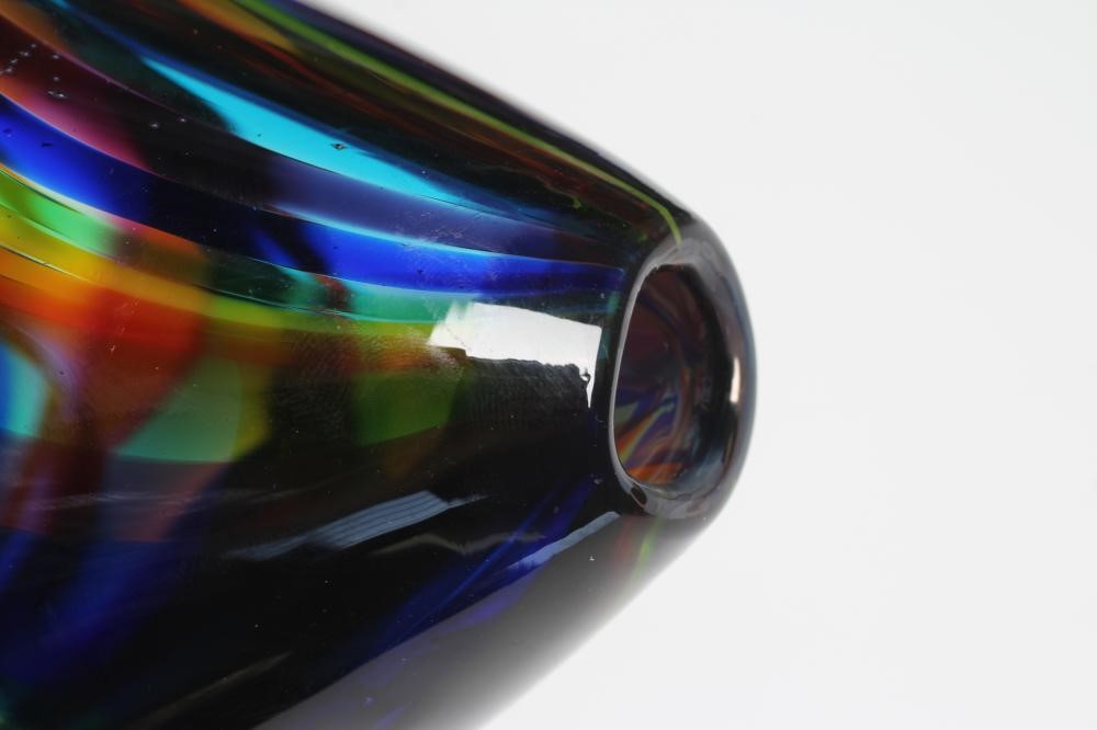A PETER LAYTON GLASS VASE of rounded conical form with blue Image