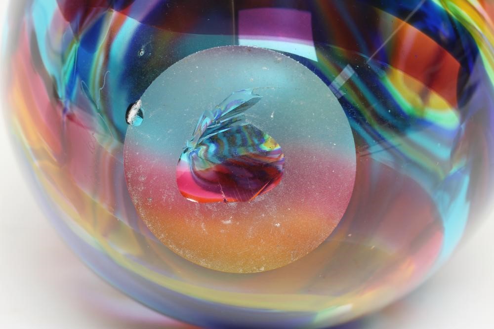 A PETER LAYTON GLASS VASE of rounded conical form with blue Image