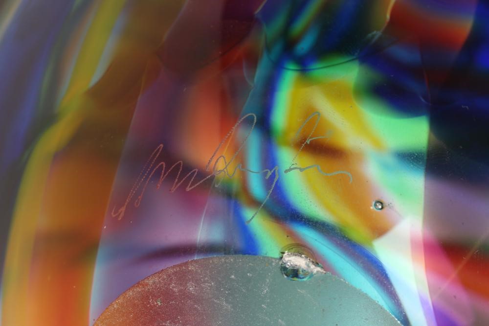 A PETER LAYTON GLASS VASE of rounded conical form with blue Image