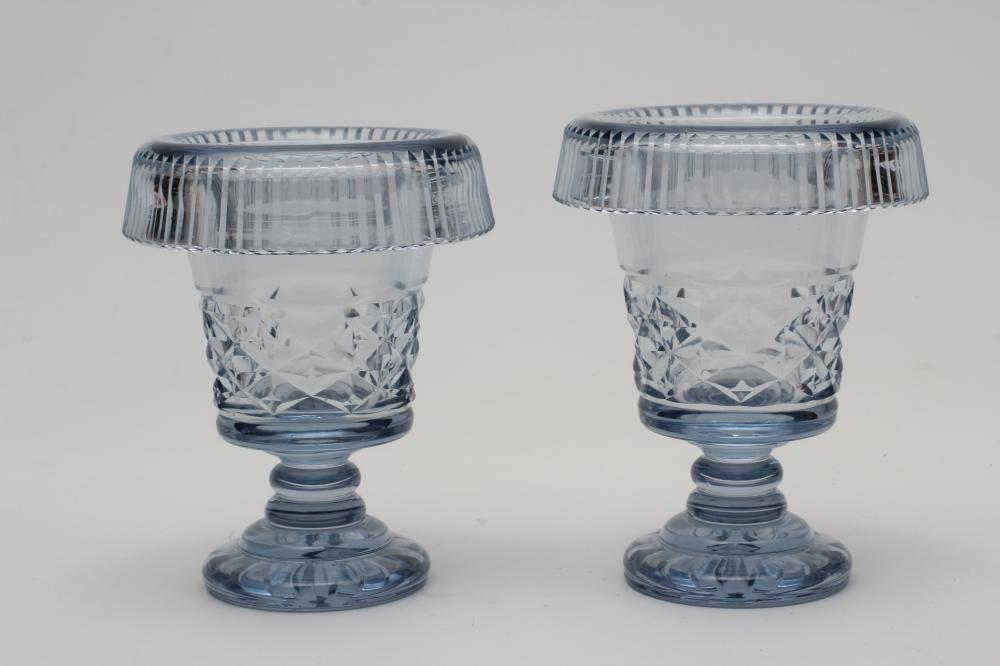 A PAIR OF BLUE/GREY GLASS URNS Image