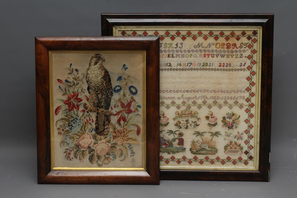 A VICTORIAN WOOLWORK SAMPLER Image