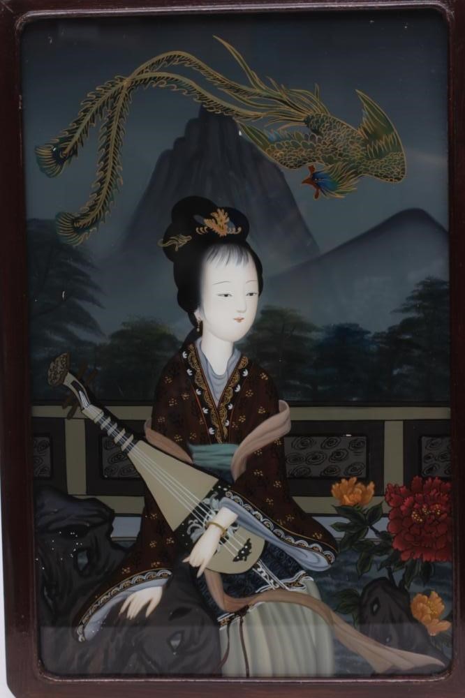 A PAIR OF CHINESE REVERSE PAINTINGS ON GLASS Image