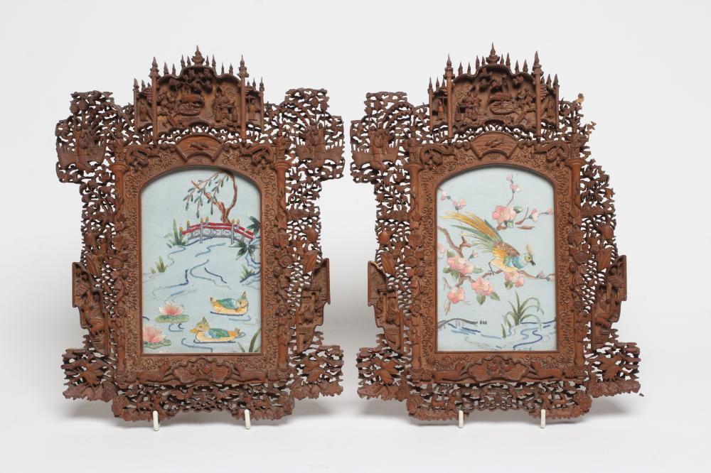 A PAIR OF CANTONESE SOFTWOOD WALL HANGING FRAMES Image