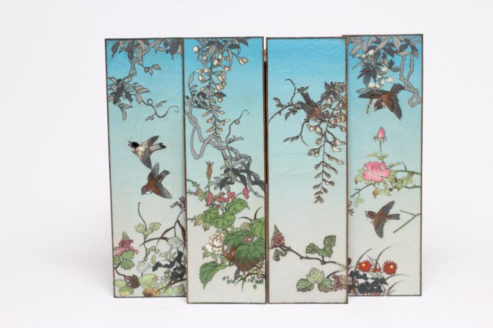 A SET OF FOUR CHINESE CLOISONNE ENAMEL PLAQUES of plain vertical oblong form Image
