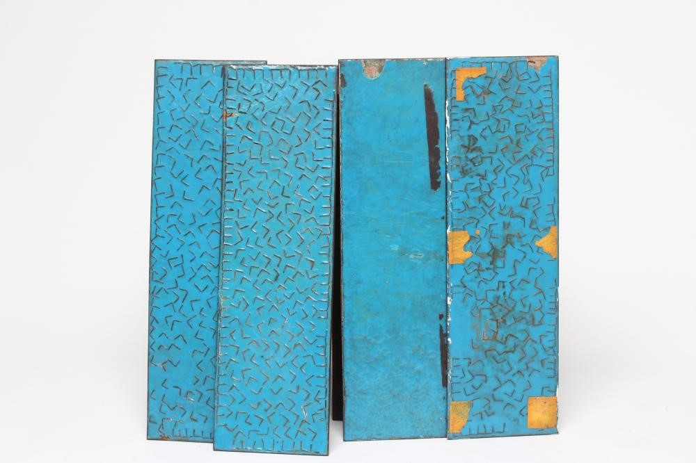 A SET OF FOUR CHINESE CLOISONNE ENAMEL PLAQUES of plain vertical oblong form Image