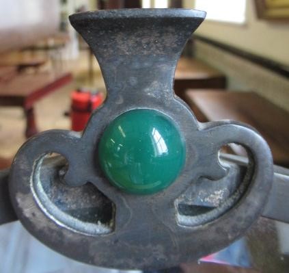 AN ARTS AND CRAFTS SILVERED STEEL FRAMED TOILET MIRROR Image