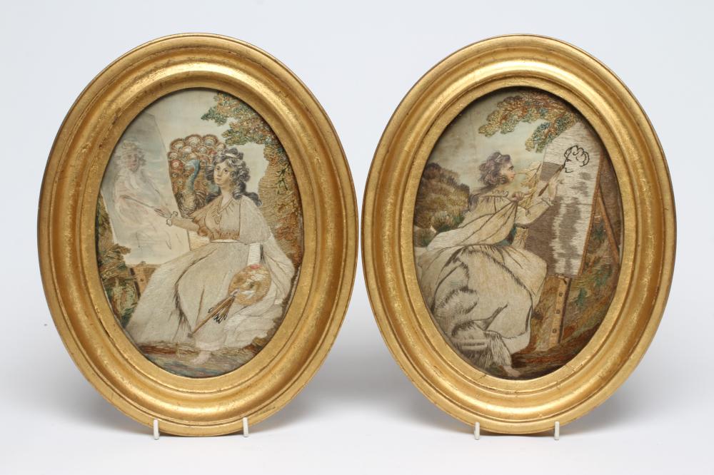 A PAIR OF SILK PICTURES Image