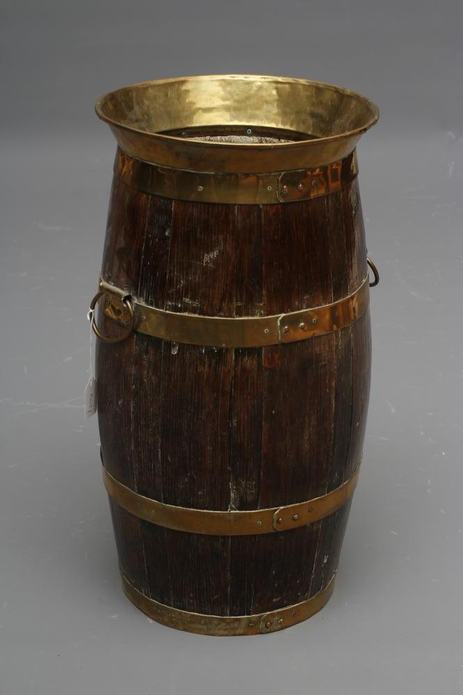 A COOPERED OAK BARREL SHAPED STICK STAND Image