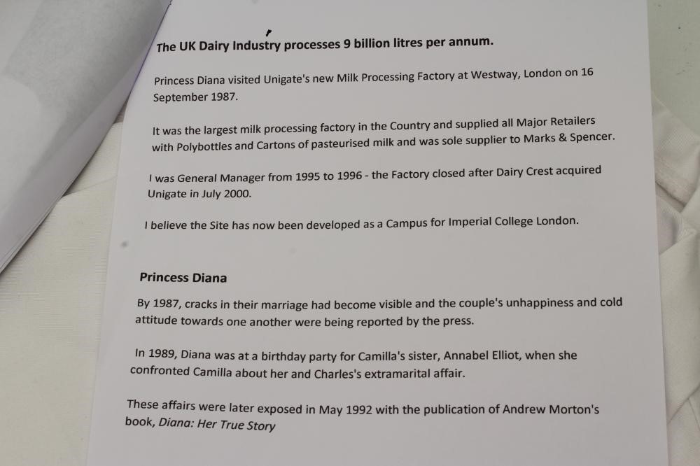 OF PRINCESS DIANA INTEREST - Two Unigate Dairy white factory coats worn by HRH on her visit to the Image