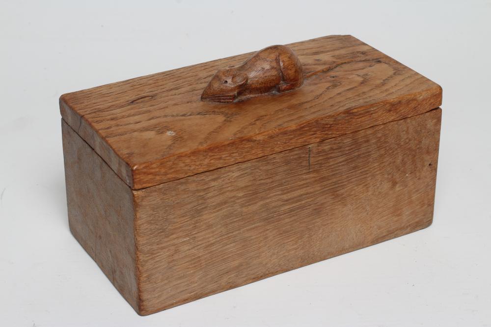 A ROBERT THOMPSON ADZED OAK TRINKET BOX of oblong form Image