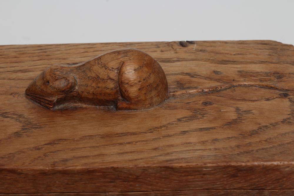 A ROBERT THOMPSON ADZED OAK TRINKET BOX of oblong form Image