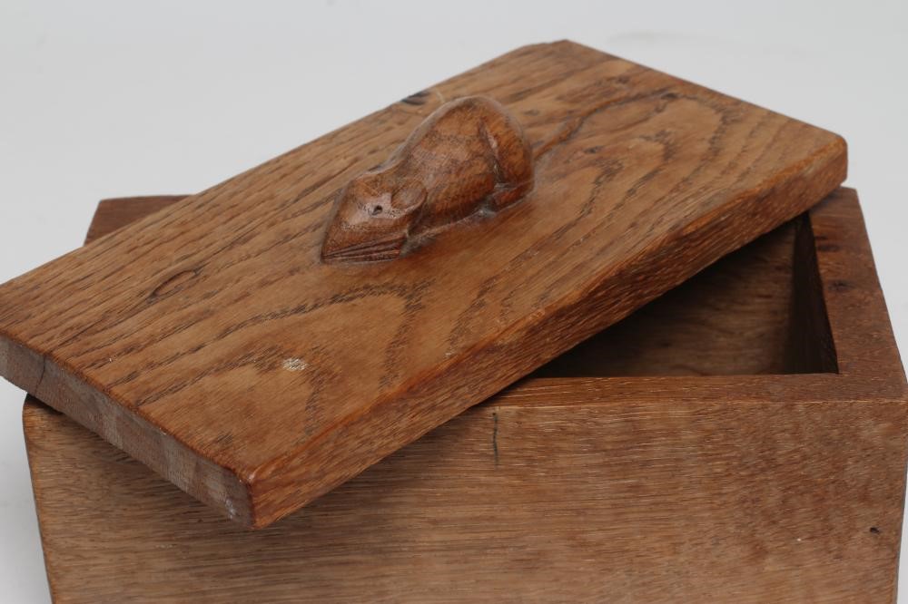 A ROBERT THOMPSON ADZED OAK TRINKET BOX of oblong form Image