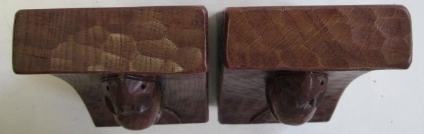 A PAIR OF ROBERT THOMPSON ADZED OAK BOOKENDS of square form Image