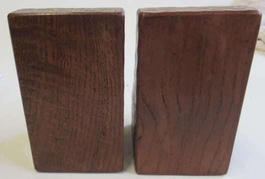 A PAIR OF ROBERT THOMPSON ADZED OAK BOOKENDS of square form Image
