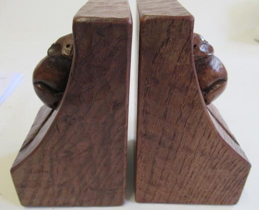 A PAIR OF ROBERT THOMPSON ADZED OAK BOOKENDS of square form Image