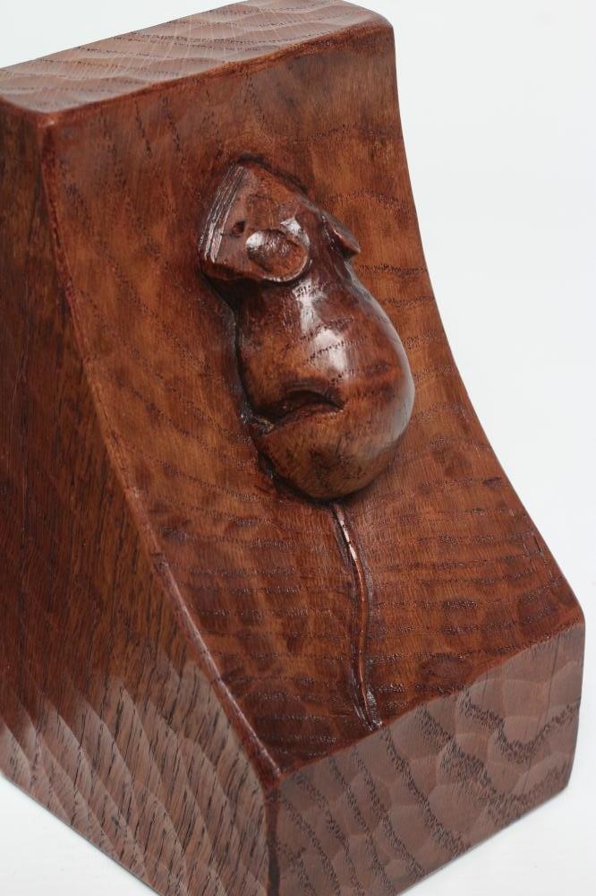 A PAIR OF ROBERT THOMPSON ADZED OAK BOOKENDS of square form Image